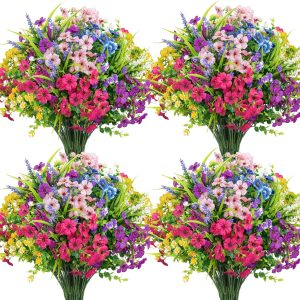 Ouddy Decor 24 Bundles Artificial Flowers for Outdoors Multicolor Fake Flowers Plastic Plants Faux Lavender UV Resistant for Spring Summer Garden Patio Window Box Office Table Kitchen Home Decor