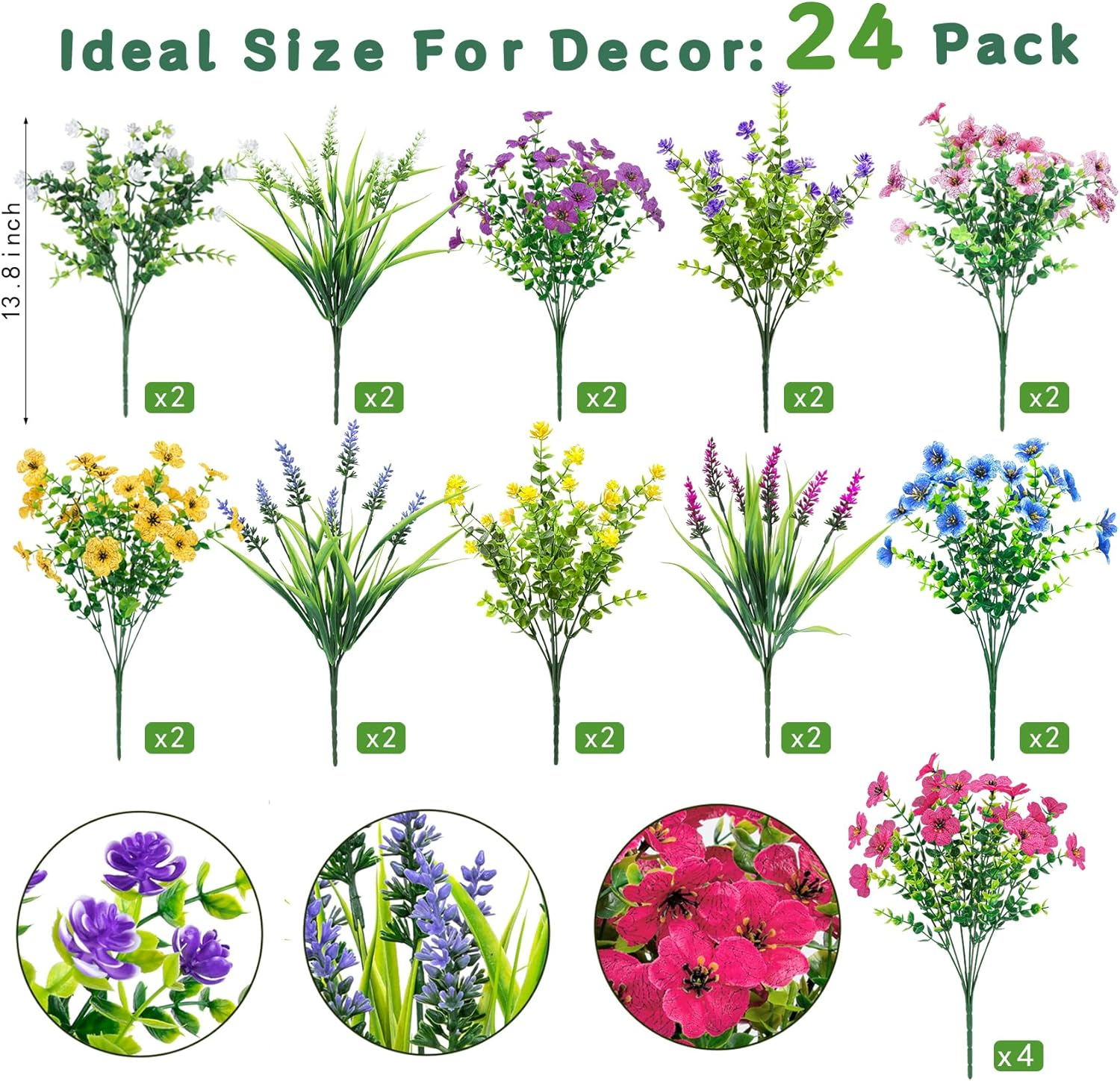 Ouddy Decor 24 Bundles Artificial Flowers for Outdoors Multicolor Fake Flowers Plastic Plants Faux Lavender UV Resistant for Spring Summer Garden Patio Window Box Office Table Kitchen Home Decor - Image 2