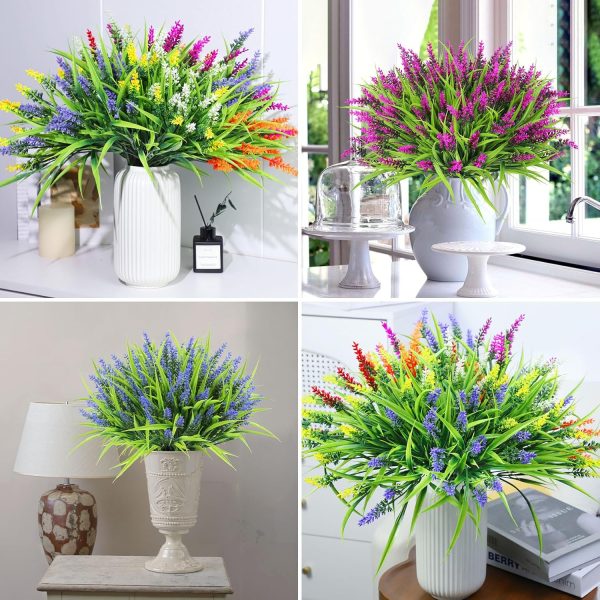 Ouddy Decor 24 Bundles Artificial Flowers for Outdoors, Fake Lavender Flowers Monkey Grass Faux Plastic Plants Shrubs UV Resistant for Porch Garden Window Box Office Home Decorations, Mixed - Image 4