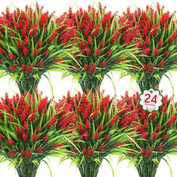 Ouddy Decor 24 Bundles Artificial Flowers for Outdoors, Fake Lavender Flowers Monkey Grass Faux Plastic Plants Shrubs UV Resistant for Porch Garden Window Box Office Home Decorations, Mixed - Image 7