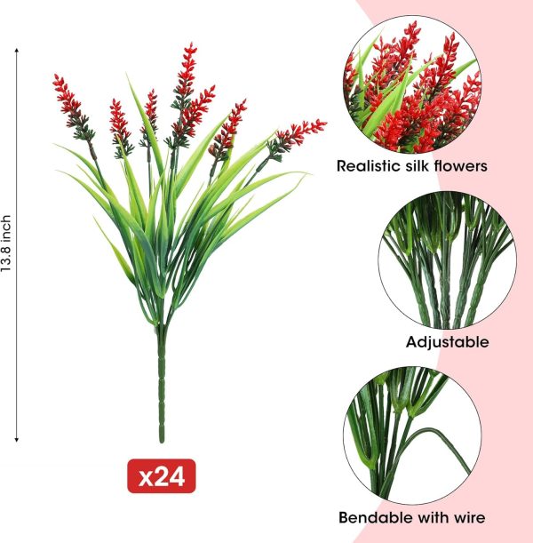 Ouddy Decor 24 Bundles Artificial Flowers for Outdoors, Fake Lavender Flowers Monkey Grass Faux Plastic Plants Shrubs UV Resistant for Porch Garden Window Box Office Home Decorations, Mixed - Image 8