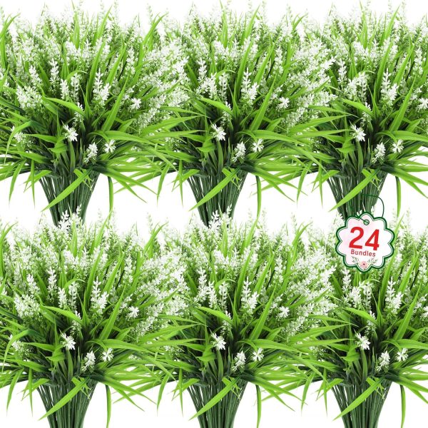 Ouddy Decor 24 Bundles Artificial Flowers for Outdoors, Fake Lavender Flowers Monkey Grass Faux Plastic Plants Shrubs UV Resistant for Porch Garden Window Box Office Home Decorations, Mixed - Image 12