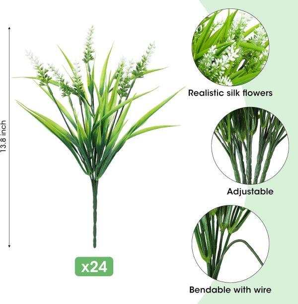 Ouddy Decor 24 Bundles Artificial Flowers for Outdoors, Fake Lavender Flowers Monkey Grass Faux Plastic Plants Shrubs UV Resistant for Porch Garden Window Box Office Home Decorations, Mixed - Image 13