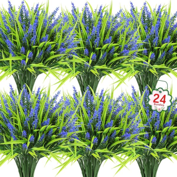 Ouddy Decor 24 Bundles Artificial Flowers for Outdoors, Fake Lavender Flowers Monkey Grass Faux Plastic Plants Shrubs UV Resistant for Porch Garden Window Box Office Home Decorations, Mixed - Image 17