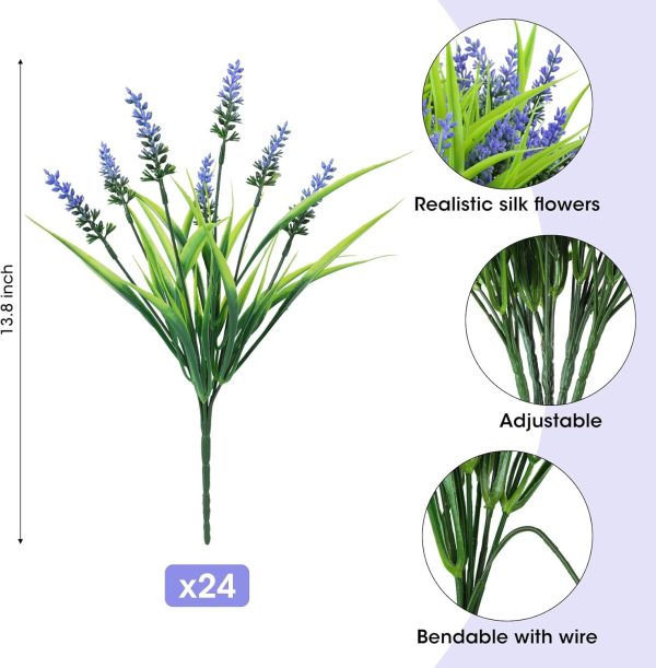 Ouddy Decor 24 Bundles Artificial Flowers for Outdoors, Fake Lavender Flowers Monkey Grass Faux Plastic Plants Shrubs UV Resistant for Porch Garden Window Box Office Home Decorations, Mixed - Image 18