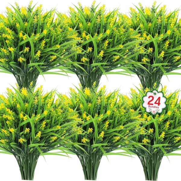 Ouddy Decor 24 Bundles Artificial Flowers for Outdoors, Fake Lavender Flowers Monkey Grass Faux Plastic Plants Shrubs UV Resistant for Porch Garden Window Box Office Home Decorations, Mixed - Image 22