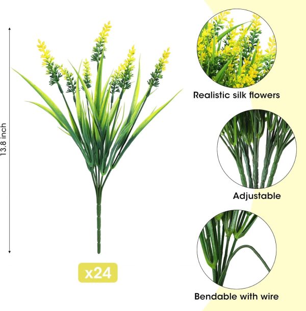 Ouddy Decor 24 Bundles Artificial Flowers for Outdoors, Fake Lavender Flowers Monkey Grass Faux Plastic Plants Shrubs UV Resistant for Porch Garden Window Box Office Home Decorations, Mixed - Image 23