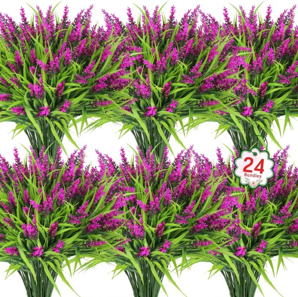 Ouddy Decor 24 Bundles Artificial Flowers for Outdoors, Fake Lavender Flowers Monkey Grass Faux Plastic Plants Shrubs UV Resistant for Porch Garden Window Box Office Home Decorations, Mixed - Image 27