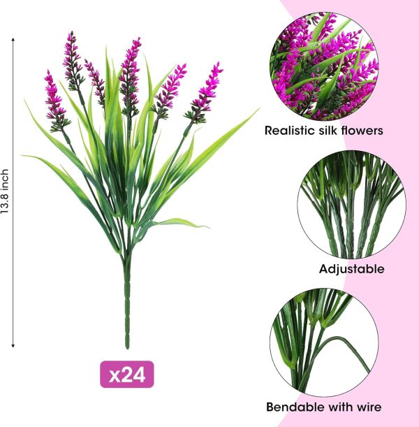 Ouddy Decor 24 Bundles Artificial Flowers for Outdoors, Fake Lavender Flowers Monkey Grass Faux Plastic Plants Shrubs UV Resistant for Porch Garden Window Box Office Home Decorations, Mixed - Image 28