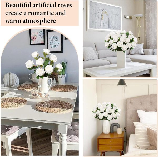 Ouddy Decor 50 Pcs Artificial White Roses Bulk Realistic Fake Silk Flowers with Long Stems for Wedding Bridal Bouquet DIY Table Centerpieces Arrangement Valentines Home Decor - Image 5