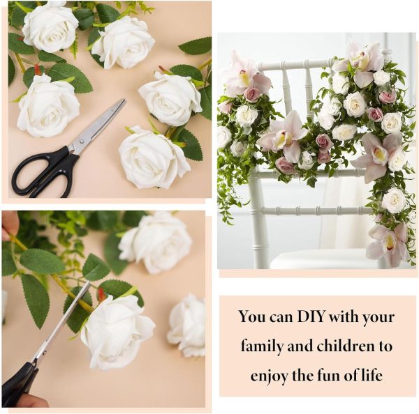 Ouddy Decor 50 Pcs Artificial White Roses Bulk Realistic Fake Silk Flowers with Long Stems for Wedding Bridal Bouquet DIY Table Centerpieces Arrangement Valentines Home Decor - Image 7