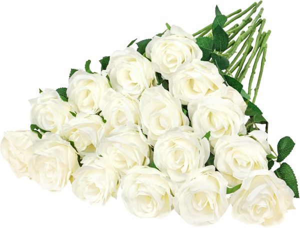 Ouddy Decor 50 Pcs Artificial White Roses Bulk Realistic Fake Silk Flowers with Long Stems for Wedding Bridal Bouquet DIY Table Centerpieces Arrangement Valentines Home Decor - Image 72