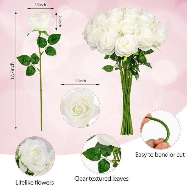Ouddy Decor 50 Pcs Artificial White Roses Bulk Realistic Fake Silk Flowers with Long Stems for Wedding Bridal Bouquet DIY Table Centerpieces Arrangement Valentines Home Decor - Image 73