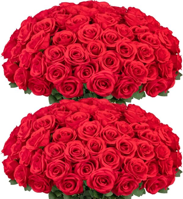 Ouddy Decor 50 Pcs Artificial White Roses Bulk Realistic Fake Silk Flowers with Long Stems for Wedding Bridal Bouquet DIY Table Centerpieces Arrangement Valentines Home Decor - Image 78