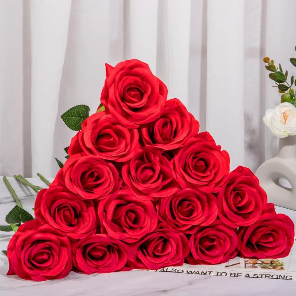 Ouddy Decor 50 Pcs Artificial White Roses Bulk Realistic Fake Silk Flowers with Long Stems for Wedding Bridal Bouquet DIY Table Centerpieces Arrangement Valentines Home Decor - Image 80