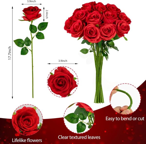 Ouddy Decor 20 Pcs Fake Red Roses Artificial Silk Flowers with Long Stems for Valentines Decor Wedding Home Party Table Centerpieces Bridal Bouquet DIY Floral Arrangment - Image 2
