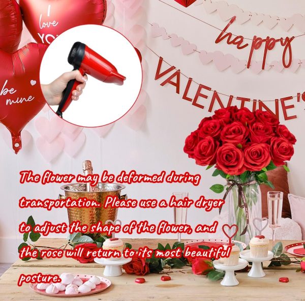 Ouddy Decor 20 Pcs Fake Red Roses Artificial Silk Flowers with Long Stems for Valentines Decor Wedding Home Party Table Centerpieces Bridal Bouquet DIY Floral Arrangment - Image 6