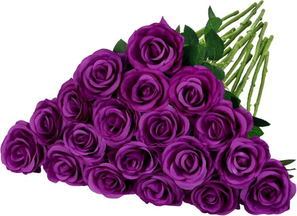 Ouddy Decor 20 Pcs Fake Red Roses Artificial Silk Flowers with Long Stems for Valentines Decor Wedding Home Party Table Centerpieces Bridal Bouquet DIY Floral Arrangment - Image 14