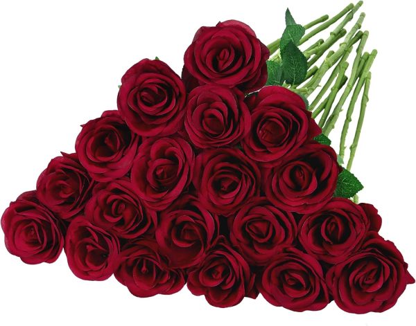 Ouddy Decor 20 Pcs Fake Red Roses Artificial Silk Flowers with Long Stems for Valentines Decor Wedding Home Party Table Centerpieces Bridal Bouquet DIY Floral Arrangment - Image 46