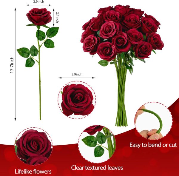 Ouddy Decor 20 Pcs Fake Red Roses Artificial Silk Flowers with Long Stems for Valentines Decor Wedding Home Party Table Centerpieces Bridal Bouquet DIY Floral Arrangment - Image 47