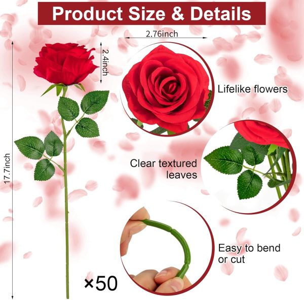 Ouddy Decor 20 Pcs Fake Red Roses Artificial Silk Flowers with Long Stems for Valentines Decor Wedding Home Party Table Centerpieces Bridal Bouquet DIY Floral Arrangment - Image 79