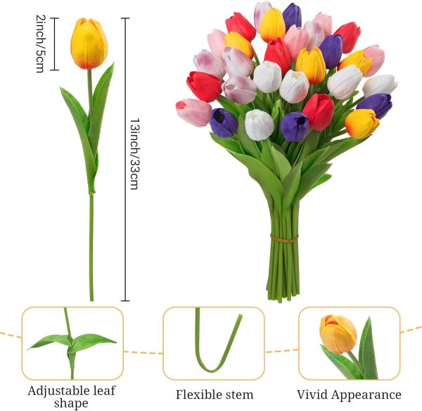 Ouddy Decor 30 Pcs Multicolor Artificial Tulip Flowers PU Real Touch Fake Plants Faux Bouquet for Room Office Table Party Spring Summer Wedding Home Decorations - Image 2