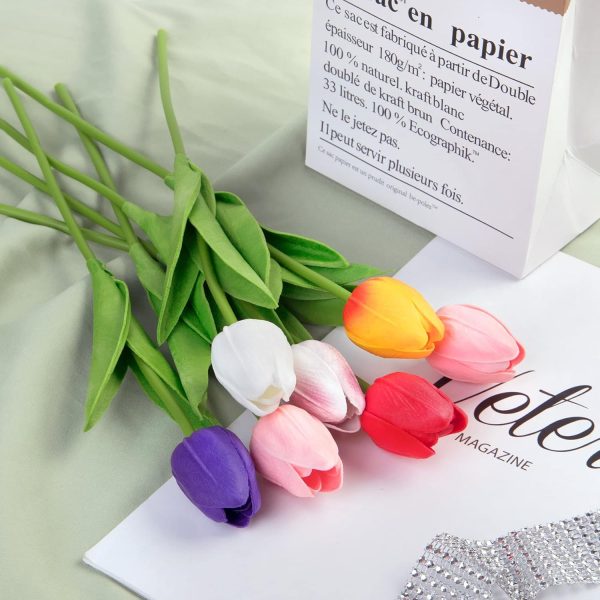 Ouddy Decor 30 Pcs Multicolor Artificial Tulip Flowers PU Real Touch Fake Plants Faux Bouquet for Room Office Table Party Spring Summer Wedding Home Decorations - Image 7