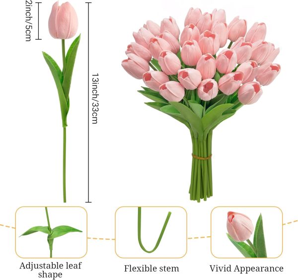 Ouddy Decor 30 Pcs Multicolor Artificial Tulip Flowers PU Real Touch Fake Plants Faux Bouquet for Room Office Table Party Spring Summer Wedding Home Decorations - Image 9