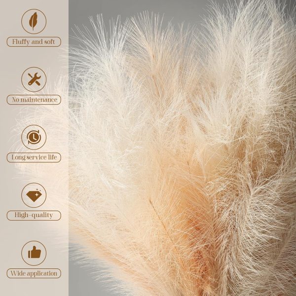Ouddy Decor 8 Pcs Faux Pampas Grass Decor 38''/97cm Tall Artificial Large Pompous Pompas Floral Fluffy Fake Plants Floor Vase Filler for Wedding Kitchen Home Boho Decorations, Mixed Beige - Image 3