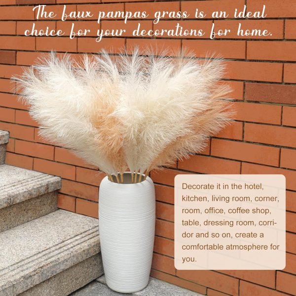 Ouddy Decor 8 Pcs Faux Pampas Grass Decor 38''/97cm Tall Artificial Large Pompous Pompas Floral Fluffy Fake Plants Floor Vase Filler for Wedding Kitchen Home Boho Decorations, Mixed Beige - Image 5