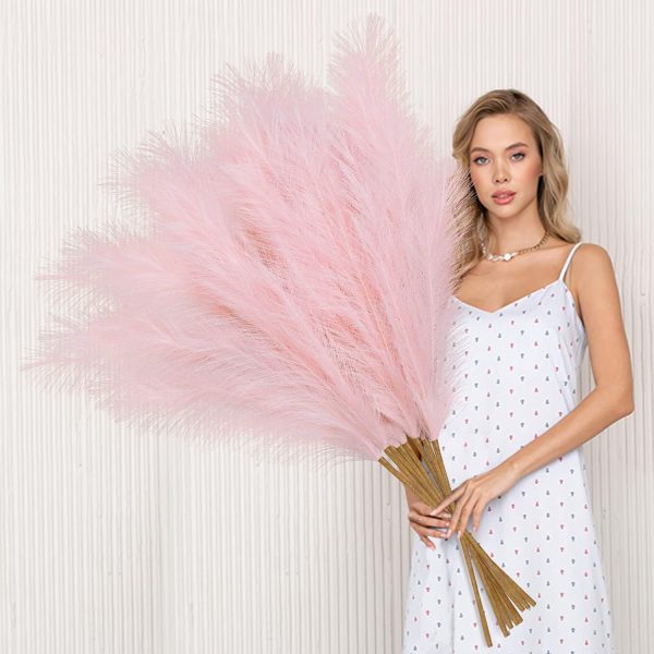 Ouddy Decor 8 Pcs Faux Pampas Grass Decor 38''/97cm Tall Artificial Large Pompous Pompas Floral Fluffy Fake Plants Floor Vase Filler for Wedding Kitchen Home Boho Decorations, Mixed Beige - Image 7