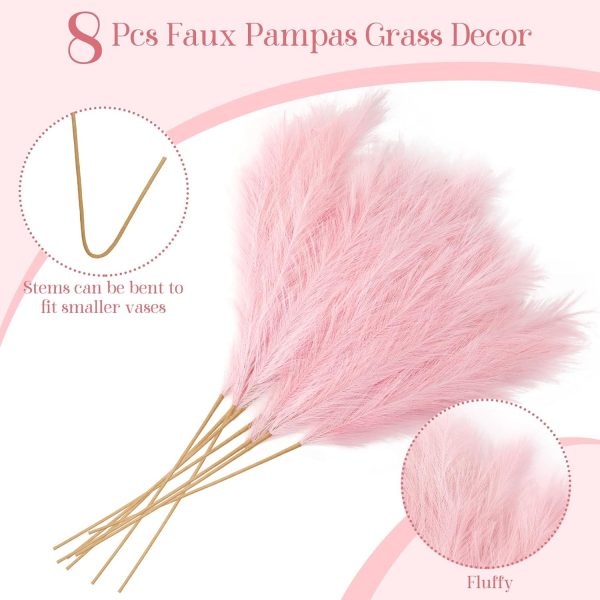 Ouddy Decor 8 Pcs Faux Pampas Grass Decor 38''/97cm Tall Artificial Large Pompous Pompas Floral Fluffy Fake Plants Floor Vase Filler for Wedding Kitchen Home Boho Decorations, Mixed Beige - Image 8