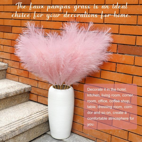 Ouddy Decor 8 Pcs Faux Pampas Grass Decor 38''/97cm Tall Artificial Large Pompous Pompas Floral Fluffy Fake Plants Floor Vase Filler for Wedding Kitchen Home Boho Decorations, Mixed Beige - Image 11
