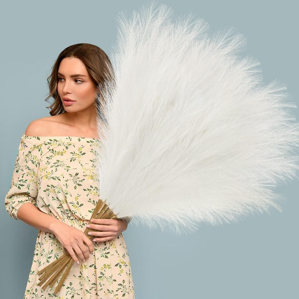 Ouddy Decor 8 Pcs Faux Pampas Grass Decor 38''/97cm Tall Artificial Large Pompous Pompas Floral Fluffy Fake Plants Floor Vase Filler for Wedding Kitchen Home Boho Decorations, Mixed Beige - Image 19