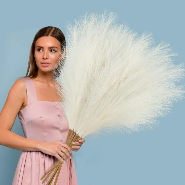Ouddy Decor 8 Pcs Faux Pampas Grass Decor 38''/97cm Tall Artificial Large Pompous Pompas Floral Fluffy Fake Plants Floor Vase Filler for Wedding Kitchen Home Boho Decorations, Mixed Beige - Image 31