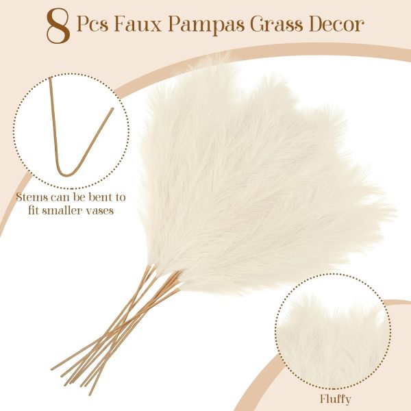 Ouddy Decor 8 Pcs Faux Pampas Grass Decor 38''/97cm Tall Artificial Large Pompous Pompas Floral Fluffy Fake Plants Floor Vase Filler for Wedding Kitchen Home Boho Decorations, Mixed Beige - Image 32