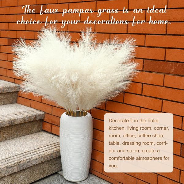 Ouddy Decor 8 Pcs Faux Pampas Grass Decor 38''/97cm Tall Artificial Large Pompous Pompas Floral Fluffy Fake Plants Floor Vase Filler for Wedding Kitchen Home Boho Decorations, Mixed Beige - Image 35