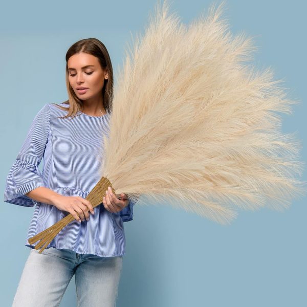 Ouddy Decor 8 Pcs Faux Pampas Grass Decor 38''/97cm Tall Artificial Large Pompous Pompas Floral Fluffy Fake Plants Floor Vase Filler for Wedding Kitchen Home Boho Decorations, Mixed Beige - Image 37