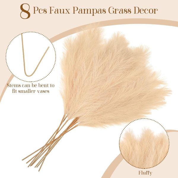 Ouddy Decor 8 Pcs Faux Pampas Grass Decor 38''/97cm Tall Artificial Large Pompous Pompas Floral Fluffy Fake Plants Floor Vase Filler for Wedding Kitchen Home Boho Decorations, Mixed Beige - Image 38
