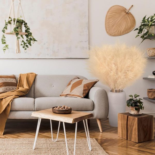 Ouddy Decor 8 Pcs Faux Pampas Grass Decor 38''/97cm Tall Artificial Large Pompous Pompas Floral Fluffy Fake Plants Floor Vase Filler for Wedding Kitchen Home Boho Decorations, Mixed Beige - Image 42