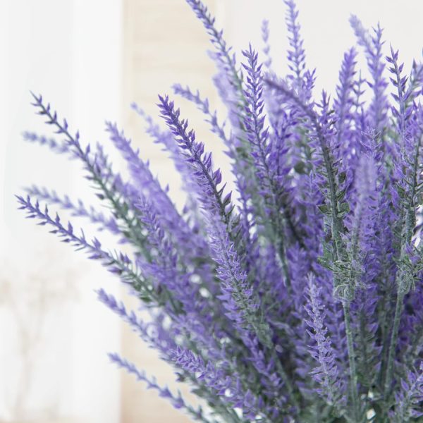 Ouddy Decor 24 Bundles Artificial Lavender Fake Flowers Faux Plastic Plants for Home Wedding Kitchen Garden Patio Window Box Office Table Centerpieces Indoor Outdoor Decor, Gray Purple - Image 2