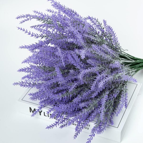 Ouddy Decor 24 Bundles Artificial Lavender Fake Flowers Faux Plastic Plants for Home Wedding Kitchen Garden Patio Window Box Office Table Centerpieces Indoor Outdoor Decor, Gray Purple - Image 3