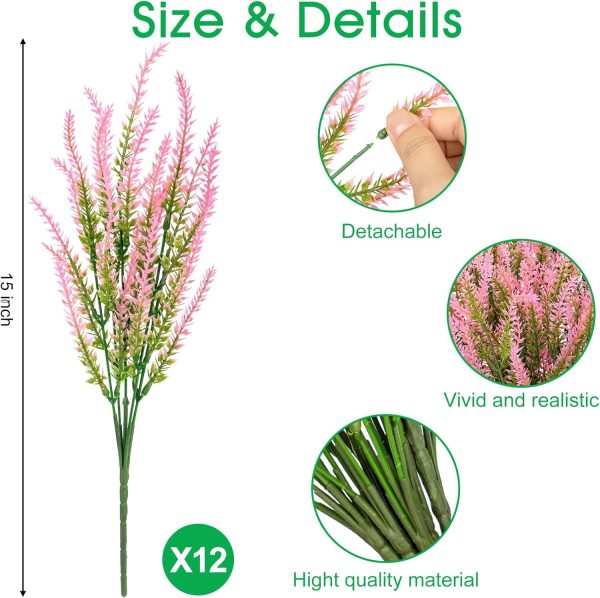 Ouddy Decor 24 Bundles Artificial Lavender Fake Flowers Faux Plastic Plants for Home Wedding Kitchen Garden Patio Window Box Office Table Centerpieces Indoor Outdoor Decor, Gray Purple - Image 16
