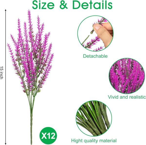 Ouddy Decor 24 Bundles Artificial Lavender Fake Flowers Faux Plastic Plants for Home Wedding Kitchen Garden Patio Window Box Office Table Centerpieces Indoor Outdoor Decor, Gray Purple - Image 23