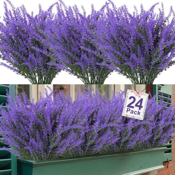 Ouddy Decor 24 Bundles Artificial Lavender Fake Flowers Faux Plastic Plants for Home Wedding Kitchen Garden Patio Window Box Office Table Centerpieces Indoor Outdoor Decor, Gray Purple - Image 29
